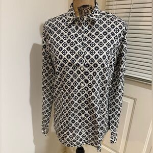 NWT J Crew 100% Cotton black and white button down shirt size 10